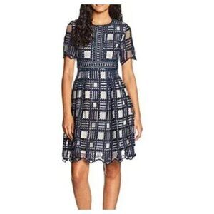 Darling London Size 8 Suri Fit & Flare Dress Embroidered Lace Organza overlay